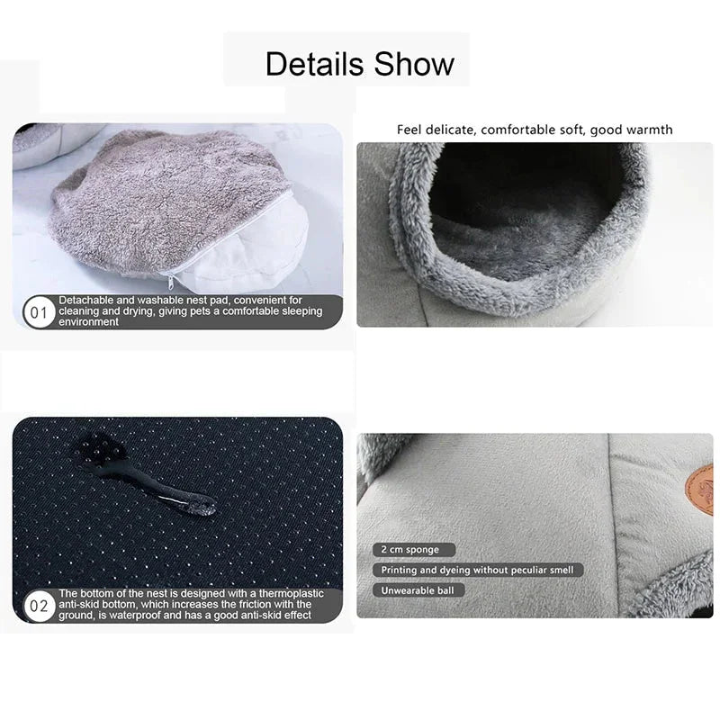 Removable washable cushion for cat cave bed - easy cleaning