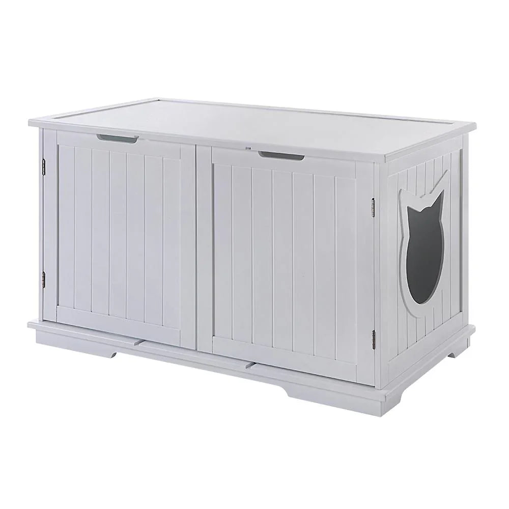 White pet crate with a cat door on a white background